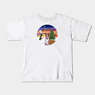 Santa's Sunset Take Off Featuring a Brown & White Whippet Kids T-Shirt